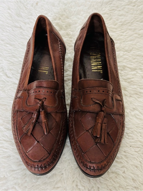 Giovanni Woven Genuine Brown Leather Tassel Loafers for Men size 10 M main image 12